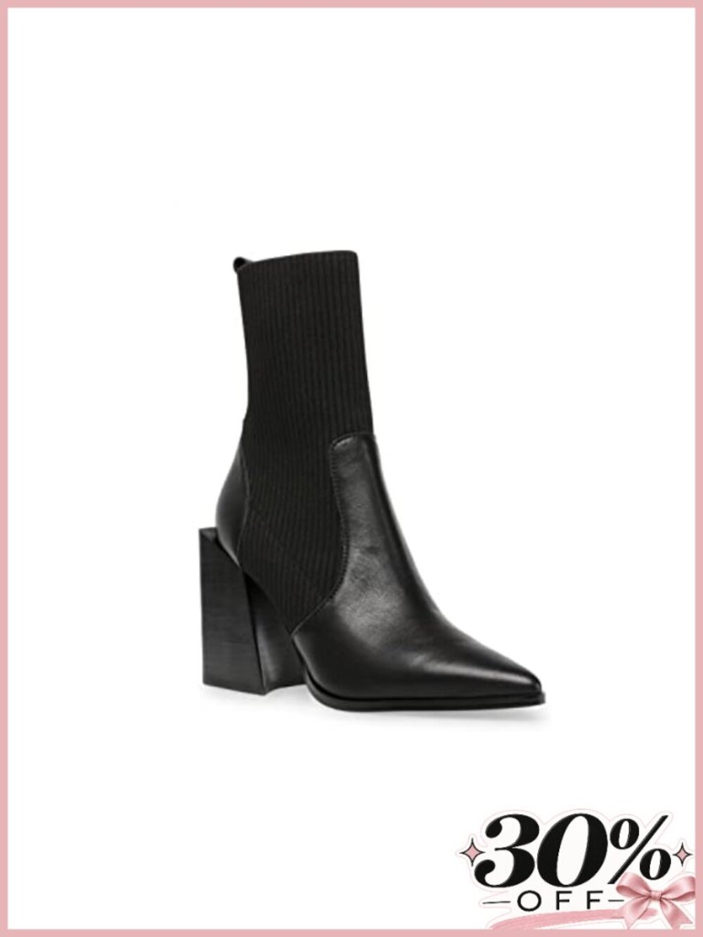 Women's Chunky Stacked Heel Pointed Toe Ankle Boots Faux Leather Slip On Booties